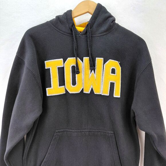 Iowa Hawkeyes Hoodie Mens Size Medium J America Black Gold Spellout Sweatshirt - Picture 3 of 10